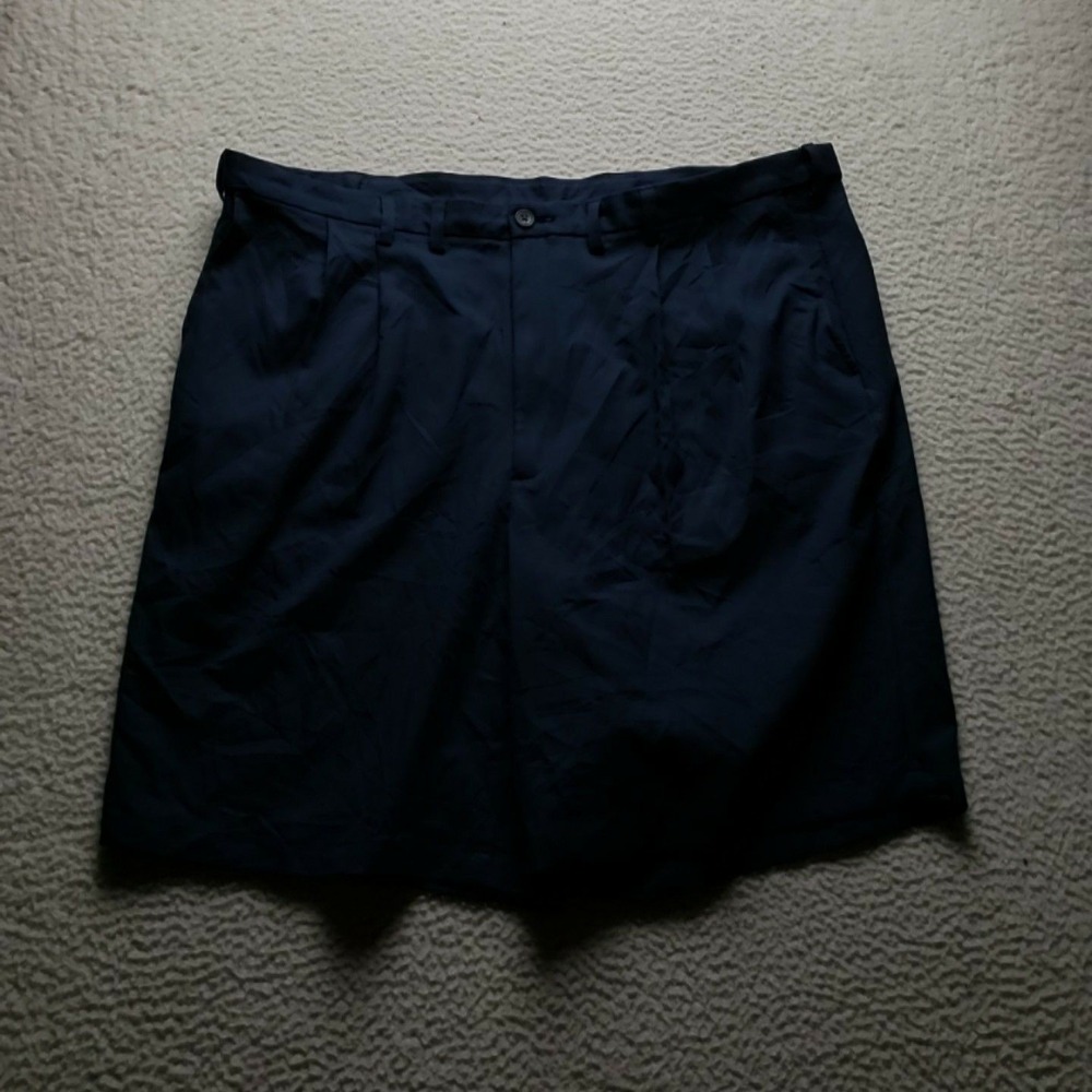 Haggar Shorts Mens 46 Blue Microfiber Pleated Chino 10 Inseam Casual Summer